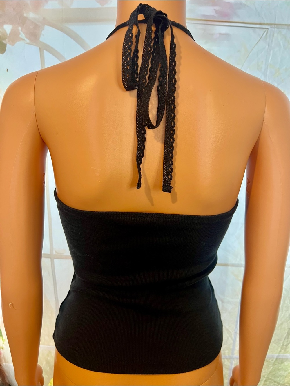 Free People Black Crochet Halter Ribbed Tank - Picture 2 of 3